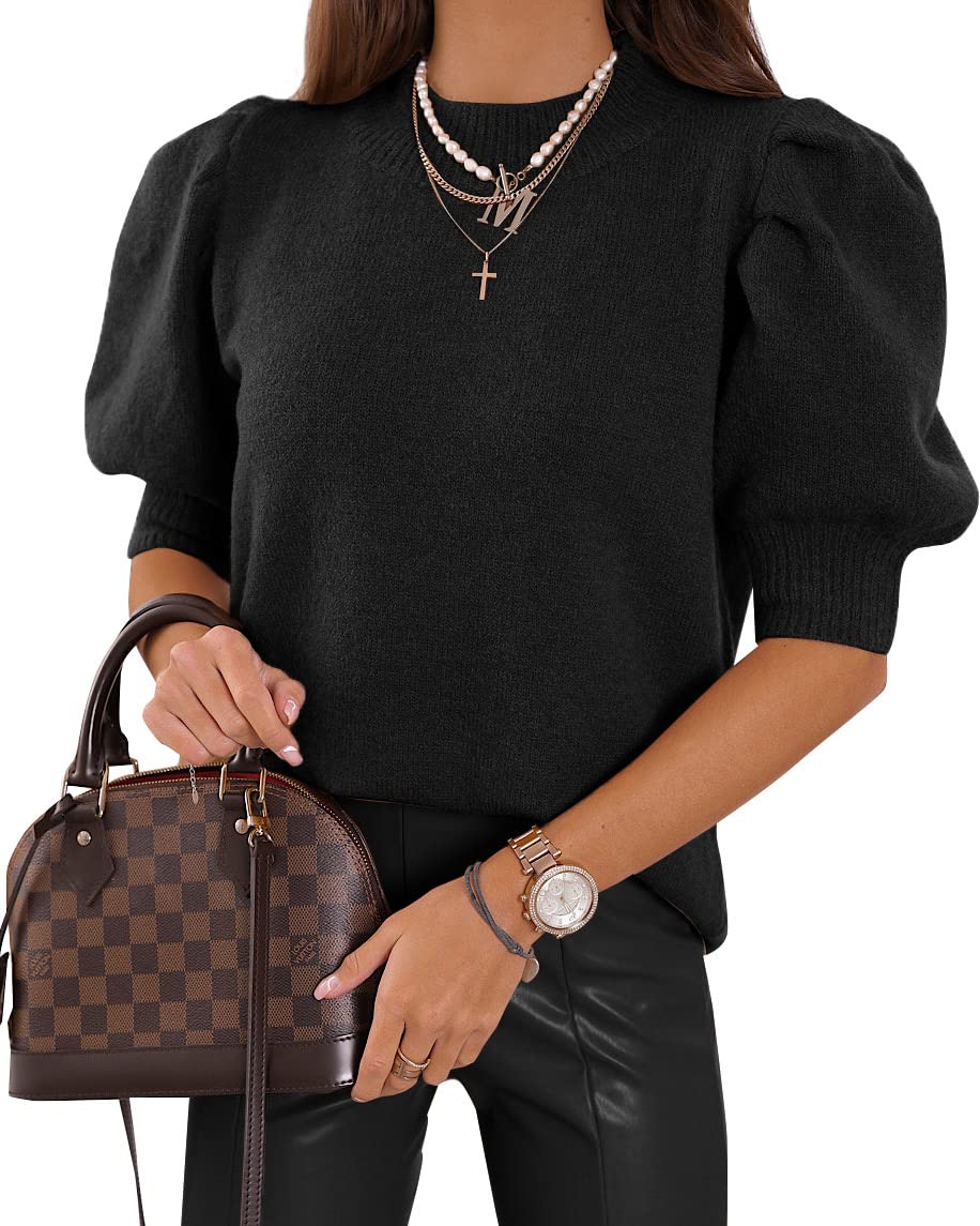UNCLECAT Women's Puff Sleeve Short Sleeve Sweaters 2025 Trendy Spring Tops Casual Pullover Shirts for Work, Dating & Everyday Wear