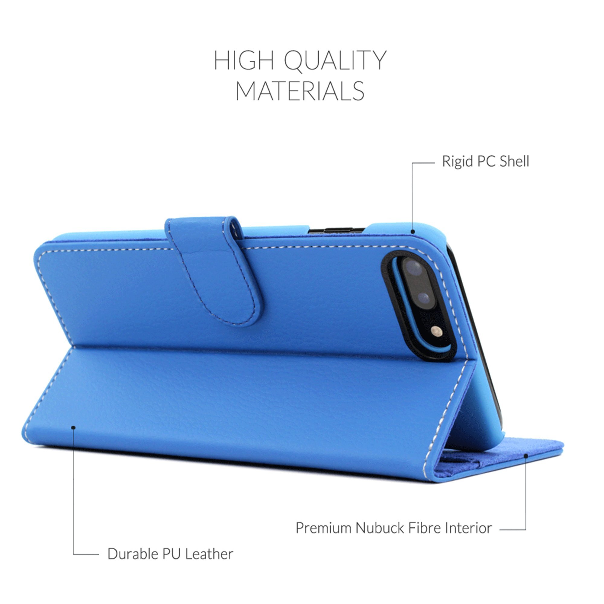 Premium Leather Wallet Case for iPhone 8 Plus/7 Plus - RFID Blocking Flip Cover with Card Slots & Stand Feature (Electric Blue) - Perfect for Business, Travel & Everyday Use