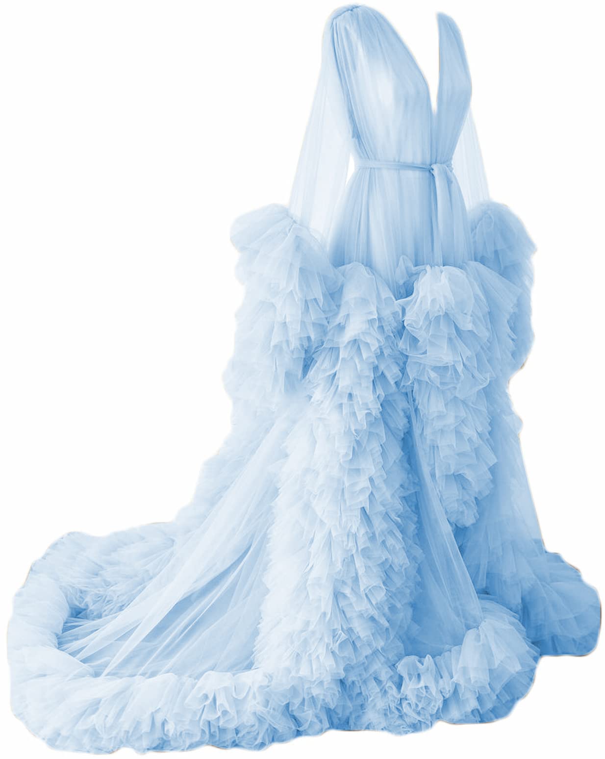 Elegant Maternity Dress for Photoshoot - Long Sleeve Tulle Robe Bridal Lingerie Pregnancy Gown for Baby Shower, Maternity Photos & Special Occasions