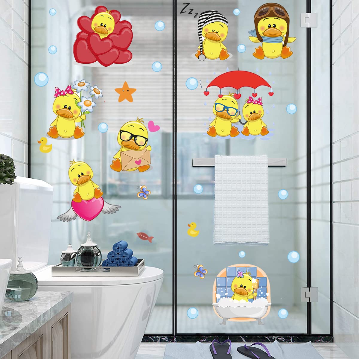 WOYINIS Cute Yellow Duck Wall Decals - Peel & Stick Removable Duck with Bubbles Sticker Set for DIY Kids Room, Playroom & Bathroom Decor - Perfect for Summer Nursery Wall Art and Baby Shower Decorations