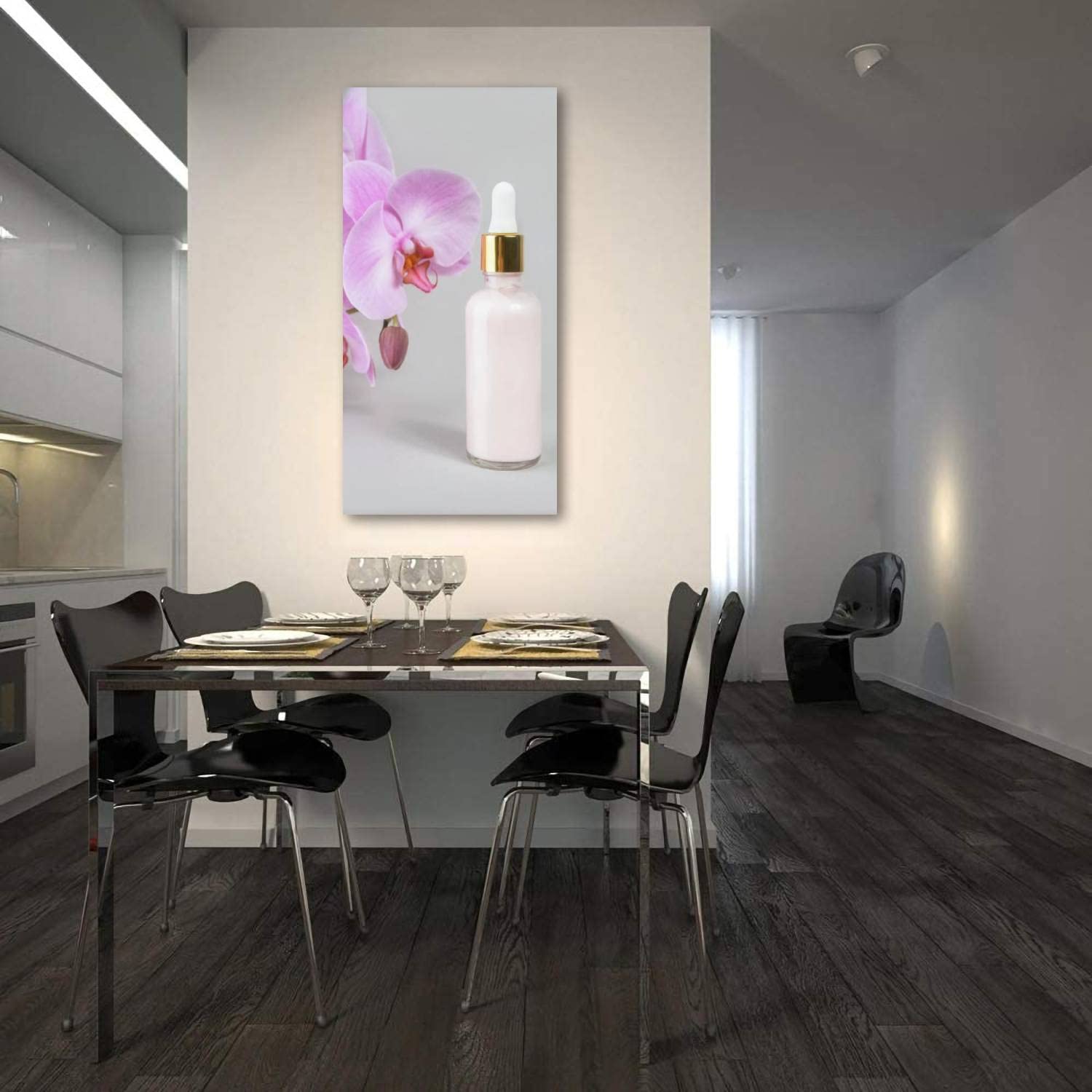 Anti-Aging Collagen Facial Serum in Glass Bottle with Pink Canvas Wall Art - 20x40 Inch Large Poster Prints for Living Room, Bedroom & Office Decor | Skincare & Home Styling Combo