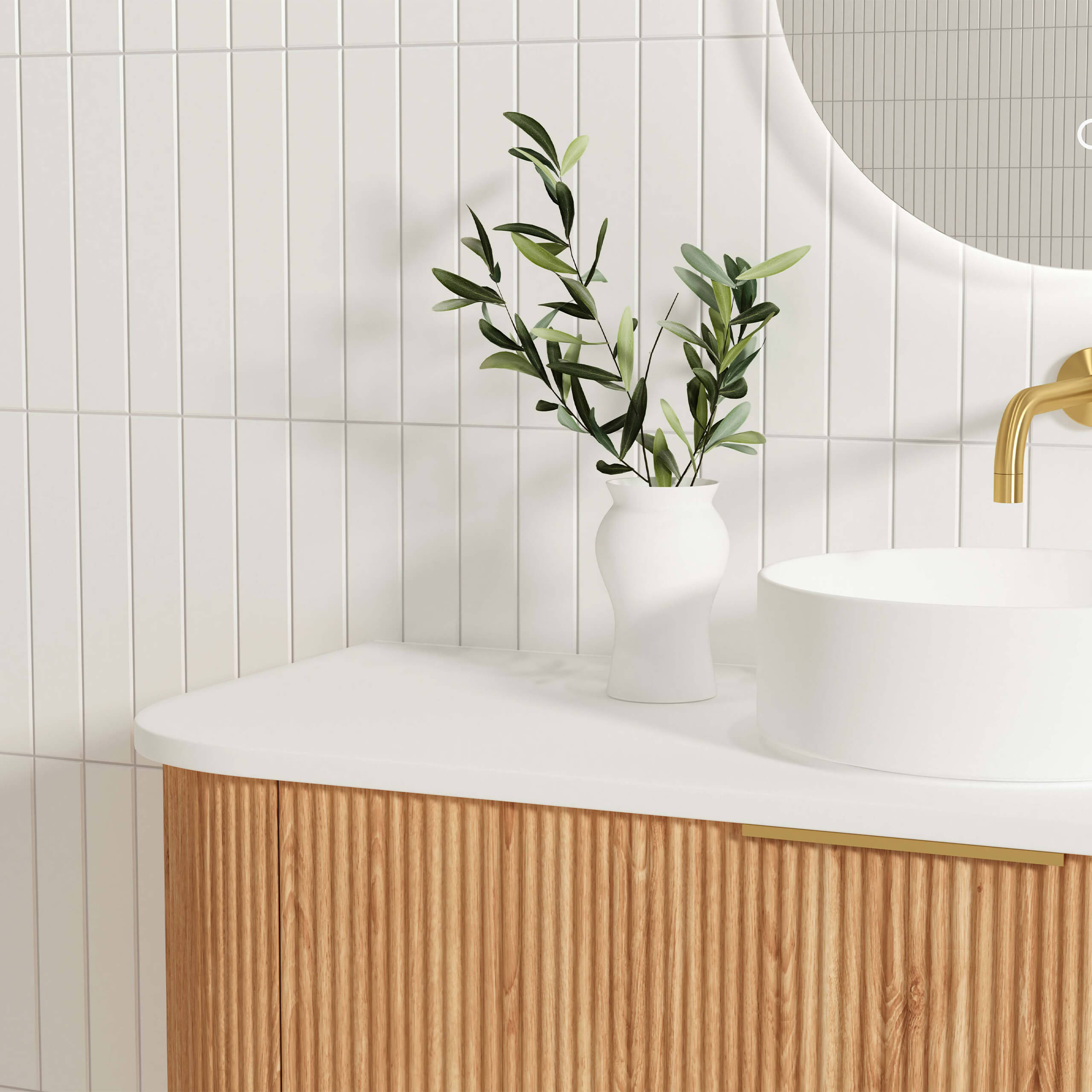 Bondi Woodland Oak Fluted Single Basin Vanity - Modern Bathroom Vanity with Oak Finish for Home & Apartment Renovation | Perfect for Master Bath, Guest Bath & Powder Room