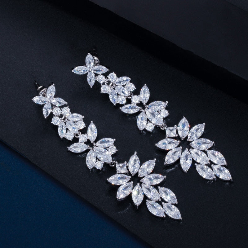 6.2cm Long Cubic Zirconia CZ Wedding Dangle Earrings for Women - 925 Sterling Silver Bridal Jewelry - Elegant Prom Earrings for Girls - Perfect for Weddings, Parties & Special Occasions
