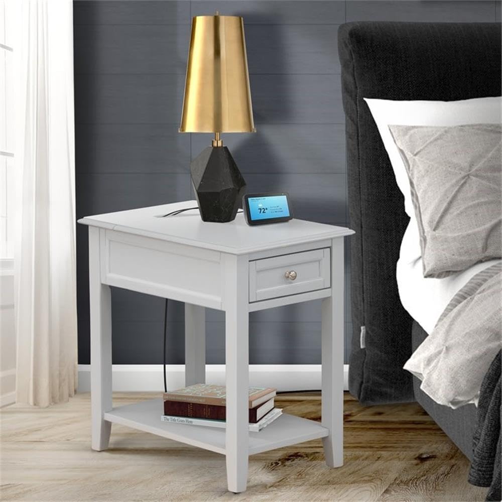 Denison Modern End Table with Drawer - 24x19 Inch Rectangle Nightstand for Bedroom, Urban Gray - Perfect for Small Spaces, Apartment Living & Contemporary Home Decor
