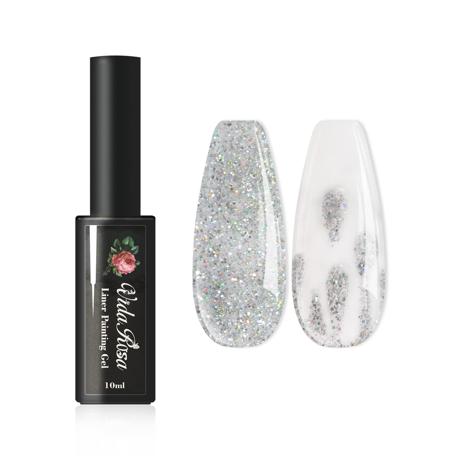VidaRosa 10ML Glitter Silver UV LED Gel Nail Polish Pen Set - 3D Nail Art Liner for DIY Manicure, Salon Professional Nail Design & Drawing | Perfect for Home Nail Art, Salon Services, and Creative Nail Painting