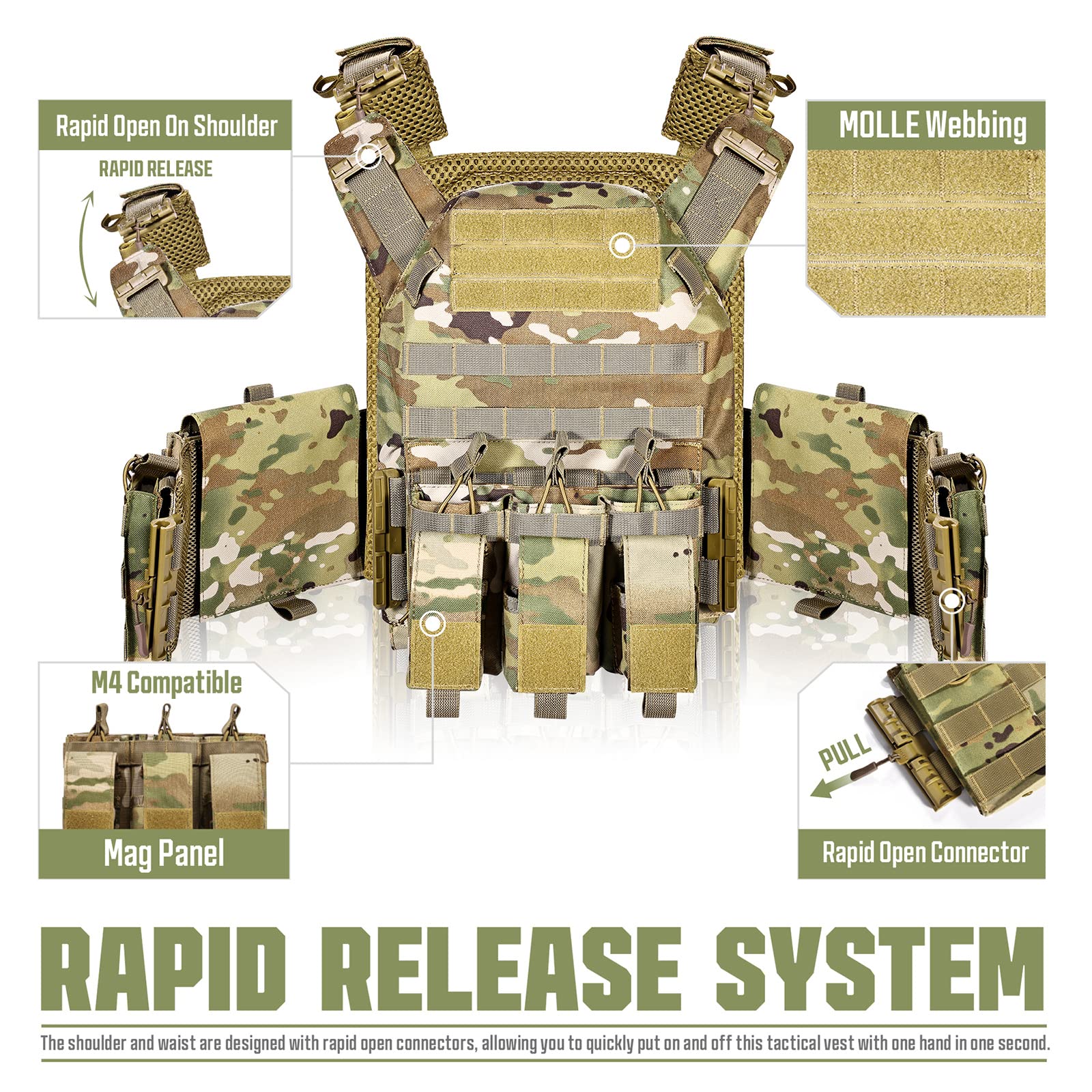 GFIRE Tactical Vest - Lightweight Modular 3D Breathable Airsoft Vest with Quick Release, Adjustable Military Gear for Training & Outdoor Activities - Perfect for Airsoft, Paintball, Hunting & Tactical Drills