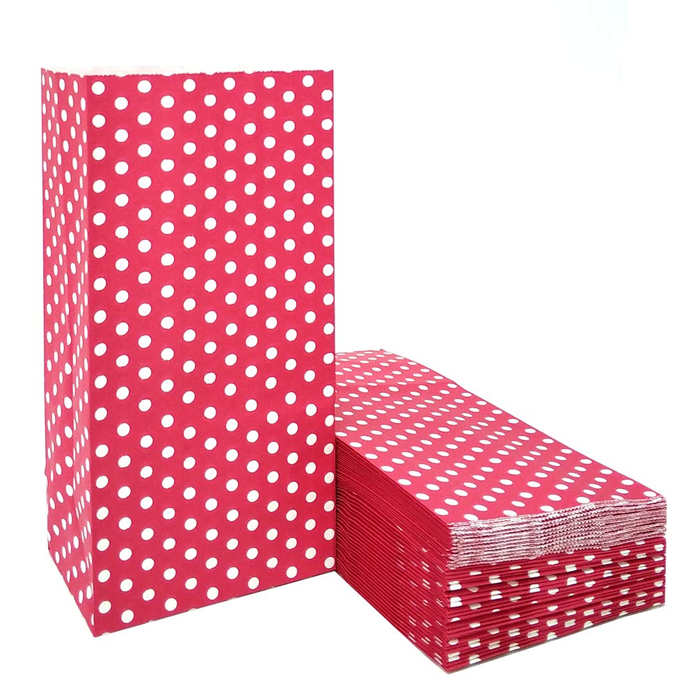 Red Polka Dot Paper Bags - 50 Pack Mini Lunch & Gift Bags (3.5x2.3x7 inches) for Party Favors, Wedding, Baby Shower & Birthday Celebrations - Eco-Friendly Small Treat Bags for Candy, Cookies & Gifts