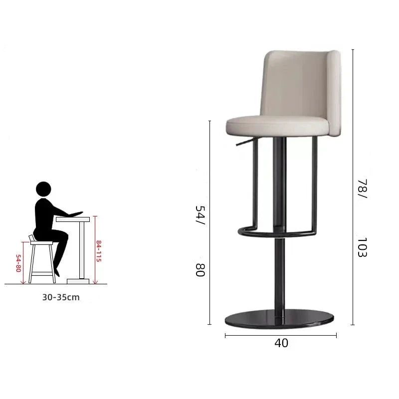 Adjustable Leather Bar Stool with Disk Base - Modern Swivel Counter Height Stool for Kitchen Island, Breakfast Nook & Home Bar