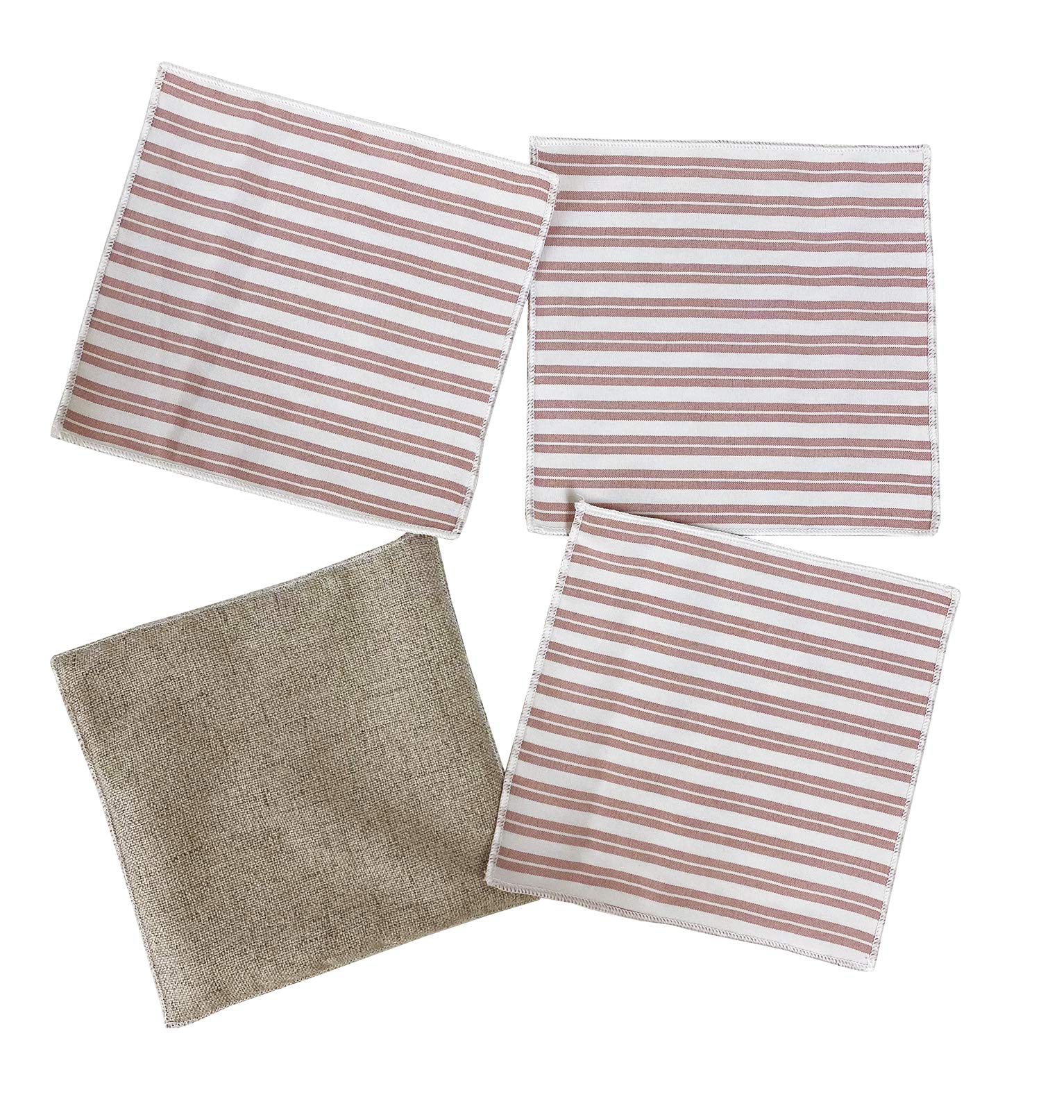 Fennco Reversible Striped Cotton Cocktail Napkins 6x6 Inches - Set of 4 Pink Coasters for Home Decor, Dining Table, Banquets & Parties | Perfect for Weddings, Baby Showers & Holiday Entertaining