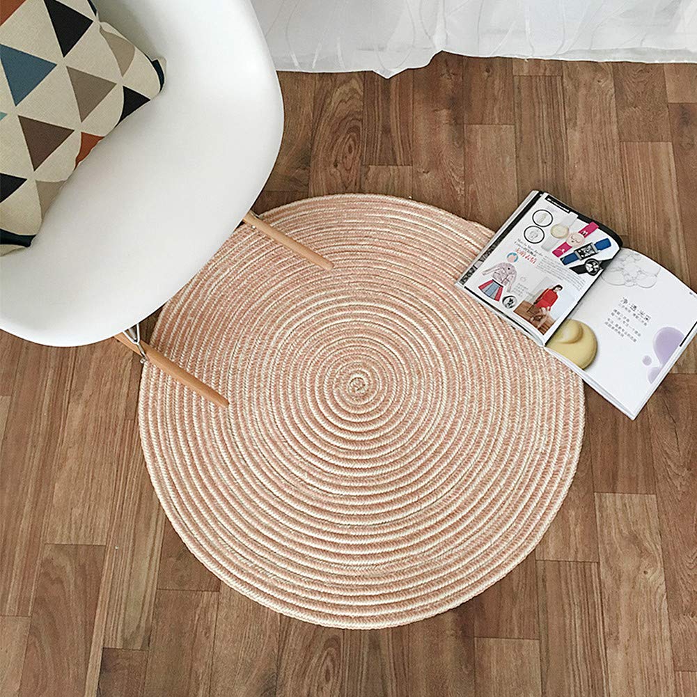 UKELER Reversible Cotton Round Area Rug 5ft - Soft Washable Pink Yoga Mat & Living Room Carpet - Perfect for Yoga, Meditation, Nursery & Home Decor