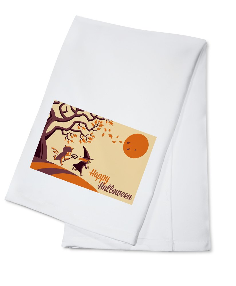 Happy Halloween Fall Tree Retro Cotton Tea Towel - 100% Cotton Decorative Hand Towel for Kitchen, Bathroom & Home Decor - Perfect for Halloween Party Decorations, Autumn Table Settings & Seasonal Gift Giving