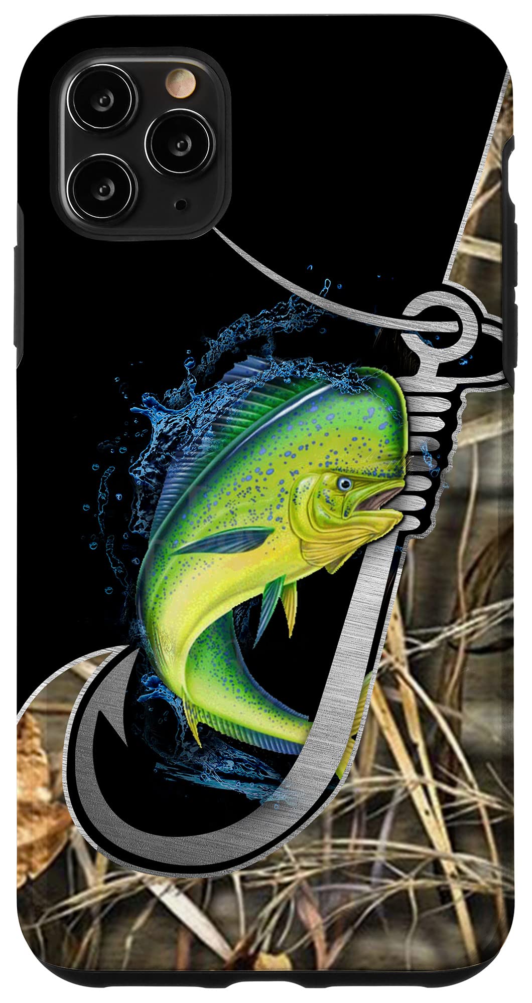iPhone 11 Pro Max Camo Case - Personalized Fishing Gift with Mahi Mahi Design | Durable Protective Cover for Outdoor Enthusiasts & Anglers