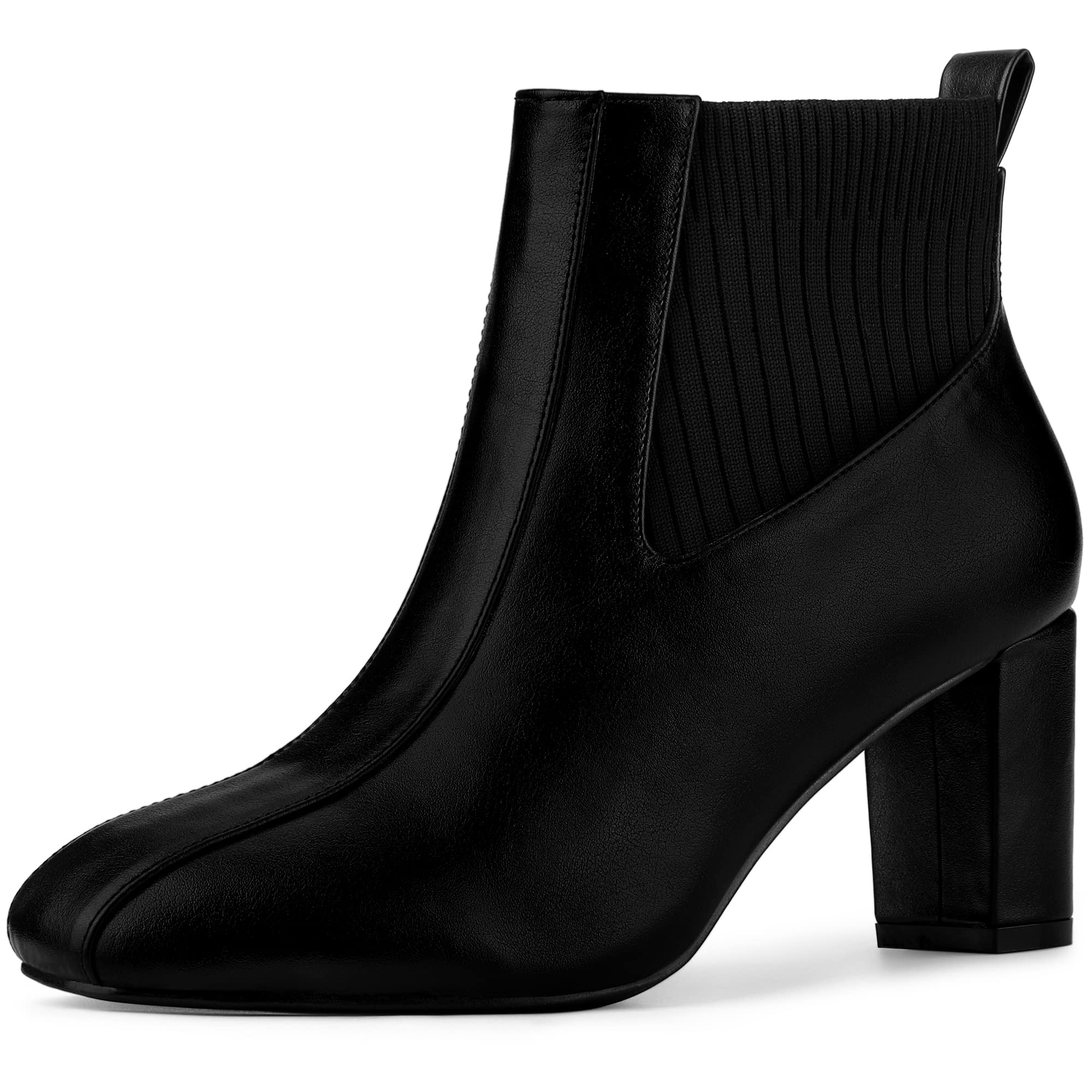 Allegra K Women's Square Toe Block Heel Chelsea Boots - Stylish Ankle Booties for Work, Office & Night Out | Comfortable Dress Shoes for Fall & Winter Fashion