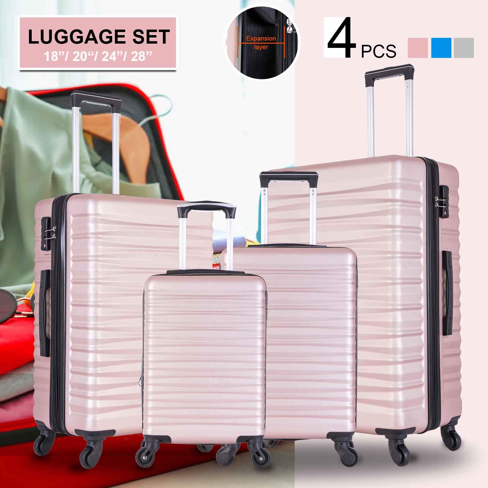 Apelila 4-Piece Expandable Hardshell ABS Luggage Set with TSA Lock & Spinner Wheels - Rose Gold Travel Suitcases for Family Vacations, Business Trips & International Travel (4PCs)