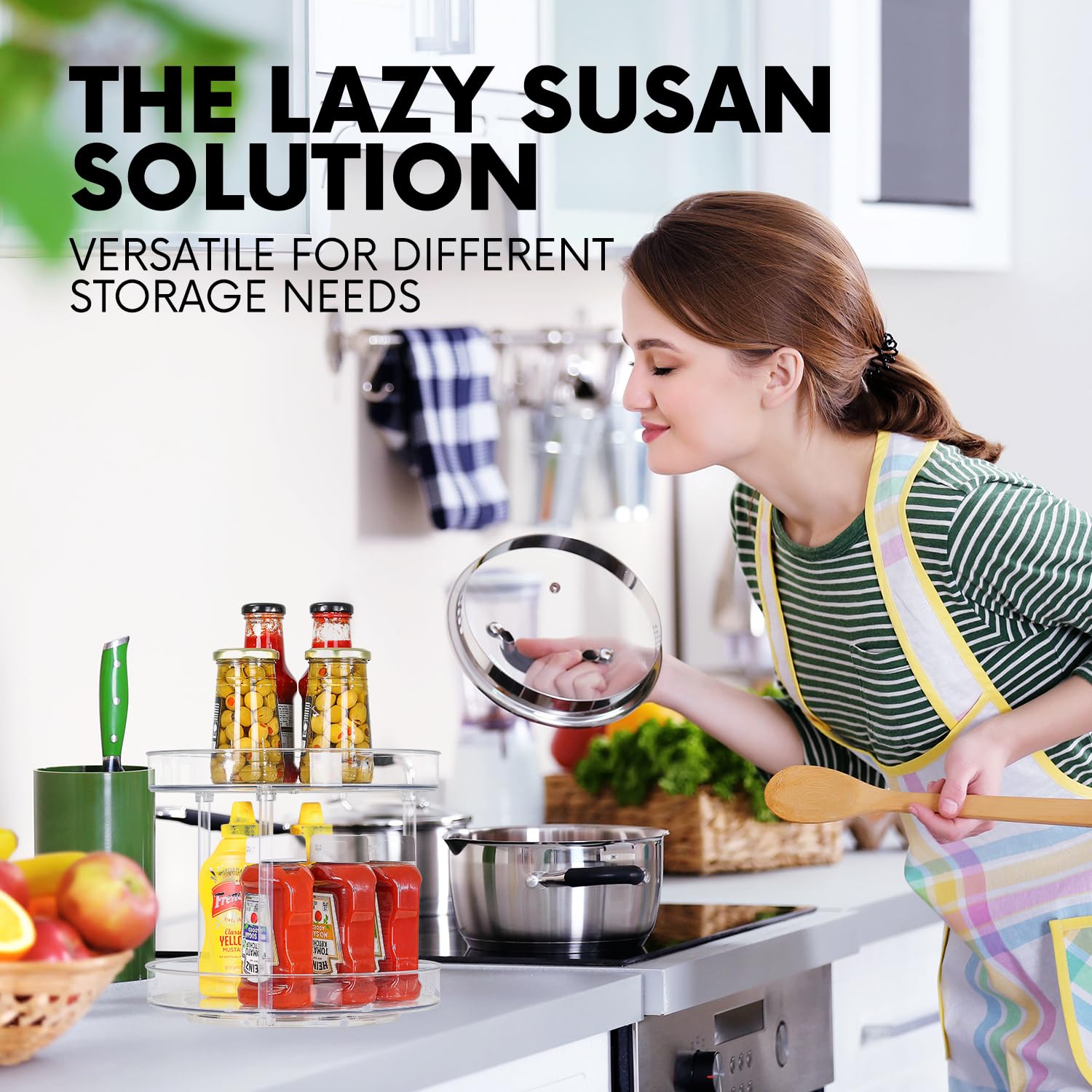 Rotating Clear Lazy Susan Organizer - 360° Spinning Turntable for Kitchen Pantry, Medicine Cabinet, Bathroom, Refrigerator & Spice Storage | Perfect for Easy Access to Cooking Ingredients, Toiletries & Household Items
