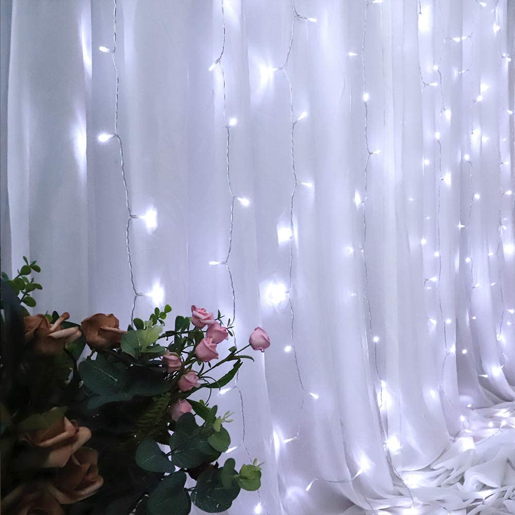 Weillsnow 300 LED Curtain Lights - 9.8FT x 6.6FT Connectable String Lights with 8 Twinkle Modes, Waterproof for Indoor Outdoor Use - Perfect for Bedroom, Patio, Garden, Wedding & Christmas Decorations (White)