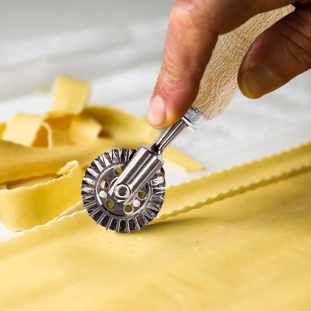 MASTER FENG Ravioli Stamp Maker & Cutter Set with Roller Wheel - Wooden Handle Pasta Press Mold with Fluted Edge - Kitchen Tool for Homemade Dumplings & Pasta (MF-146) - Perfect for Italian Cooking, Meal Prep & Family Dinners