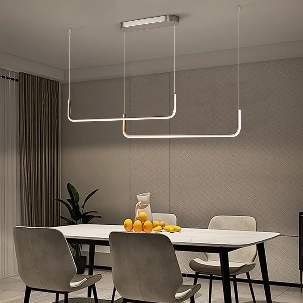 Modern Linear Pendant Light Fixtures - Dimmable LED Island Lighting with 2 Lights, Sand Nickel Finish for Kitchen, Dining Room, Office, Living Room & Bar | Perfect for Contemporary Home & Commercial Spaces