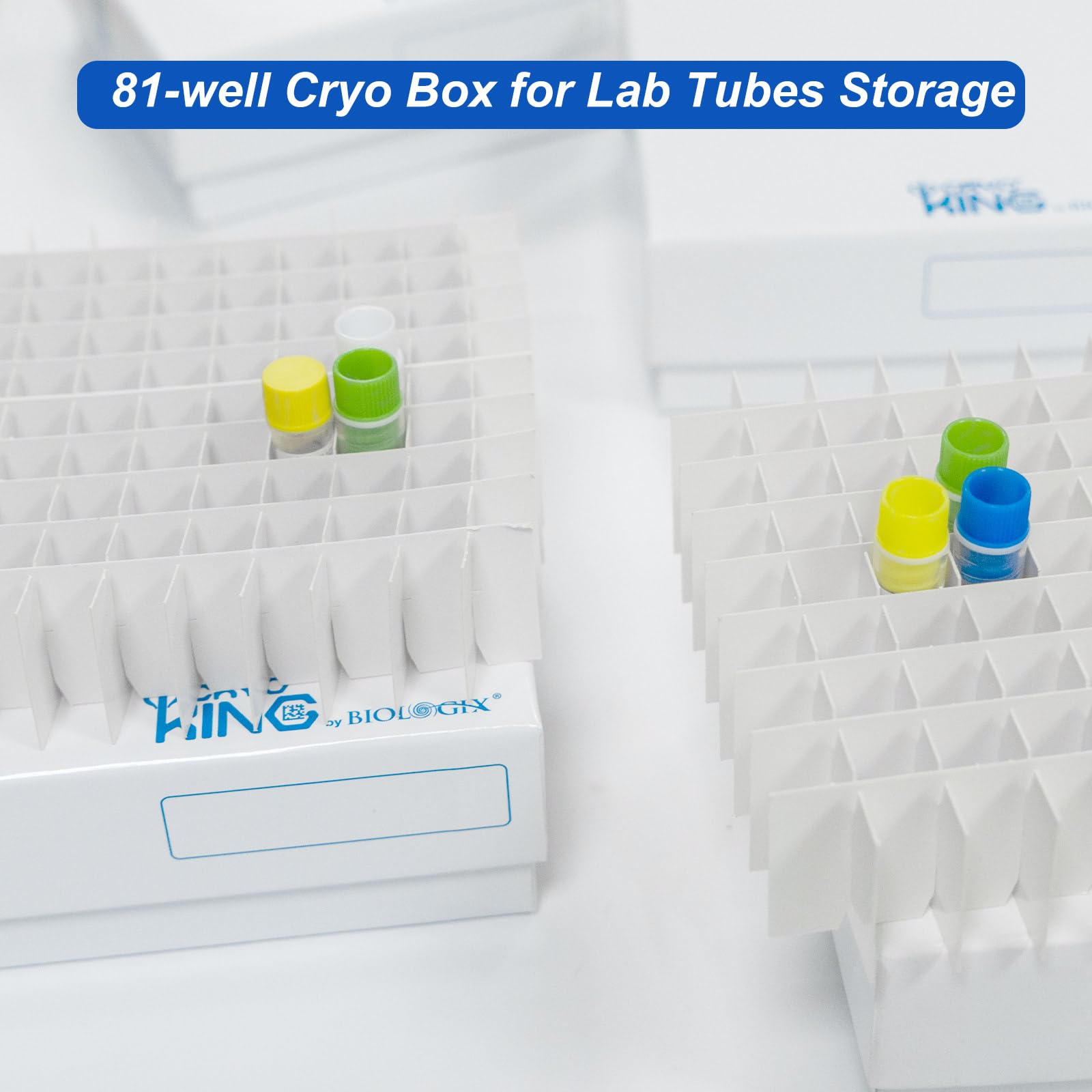 81-Well Cryogenic Microtube Storage Box - 2 Inch Height, Plastic Coated Cardboard Freezer Box (Pack of 5) | Ideal for Lab Sample Organization & Long-Term Cryo Storage
