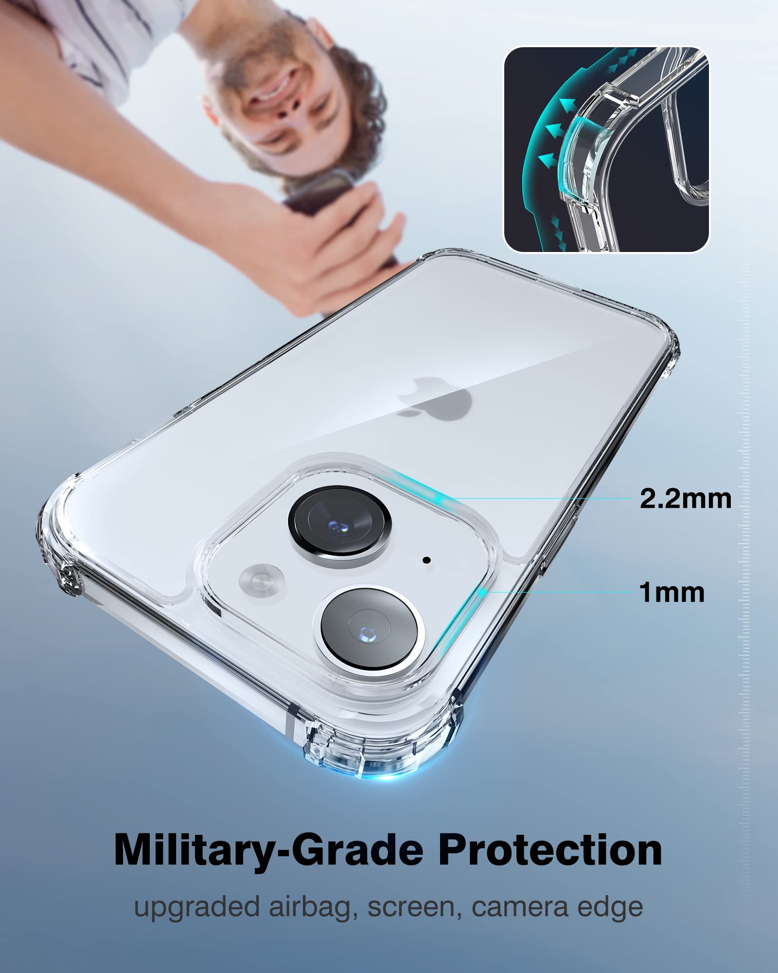 iPhone 14 Clear Magnetic Case with Military-Grade Protection | MagSafe Compatible | Built-in Finger Ring Grip & Stand Holder | Midnight Black | Perfect for Hands-Free Viewing & Secure Grip