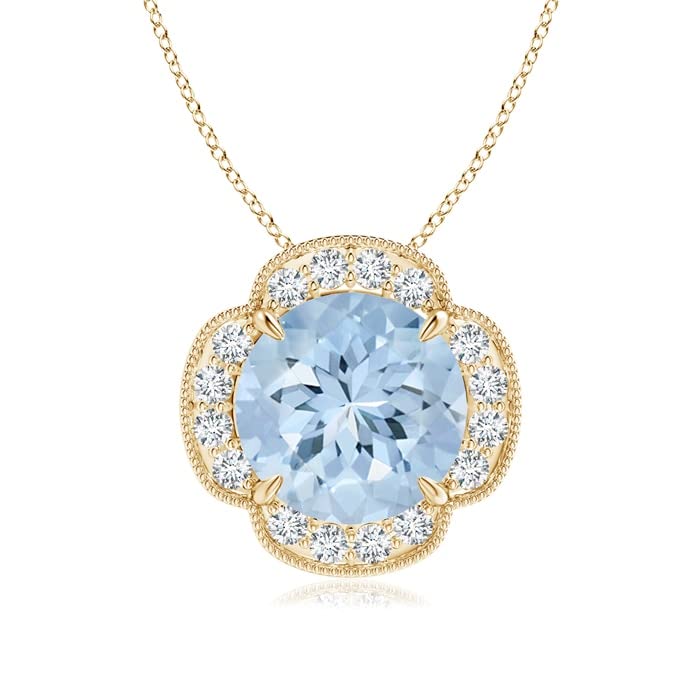 Natural Aquamarine Halo Pendant Necklace for Women - 14K Solid Gold/Platinum March Birthstone Jewelry | Elegant Gift for Her, Birthday, Anniversary & Special Occasions | Perfect for Weddings, Parties & Everyday Wear