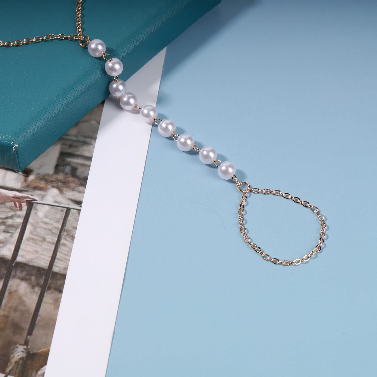 Boho Pearl Slave Bracelet Gold Pearl Finger Ring Bracelet for Women - Elegant Bridal Wedding Jewelry Set, Hand Chain Bracelet Gift for Her - Perfect for Boho Weddings, Beach Parties & Special Occasions