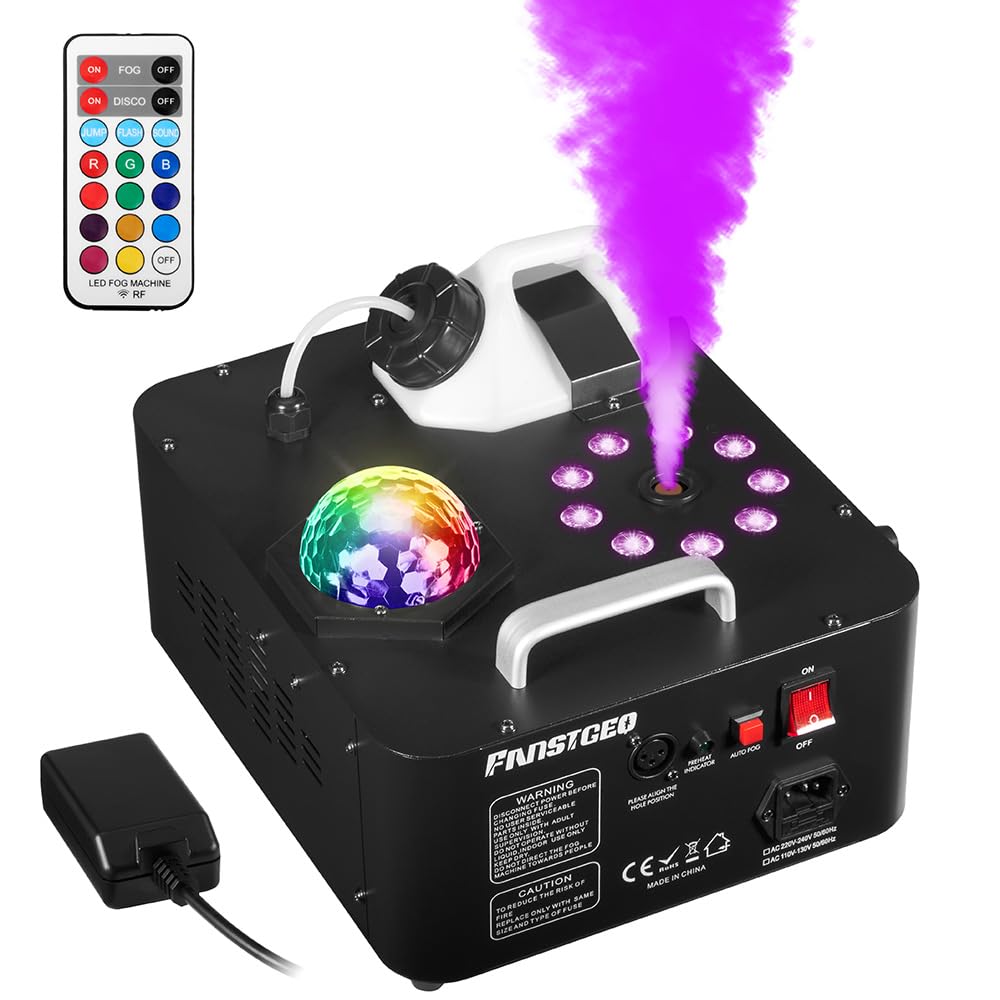 **Professional Vertical & Horizontal Fog Machine with LED Lights, Disco Ball, Wireless Remote & Sound Activation - Perfect for Halloween Parties, Stage Performances, DJ Events & Home Disco**