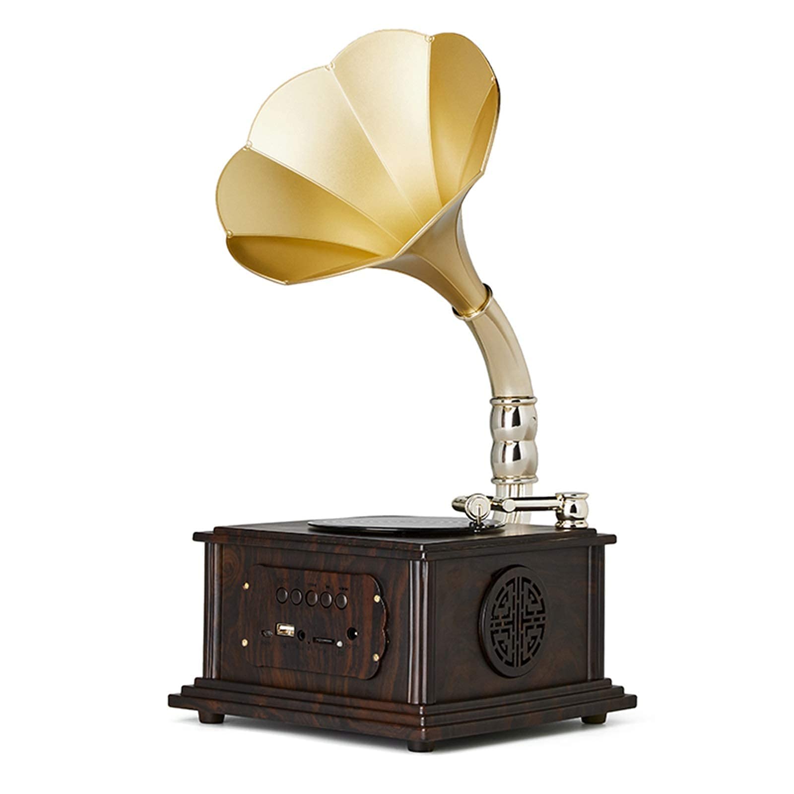 Vintage Bluetooth Turntable with Built-in Speakers - Wireless Phonograph, AUX 3.5mm Input, Retro Home Decor for Living Room & Office Entertainment