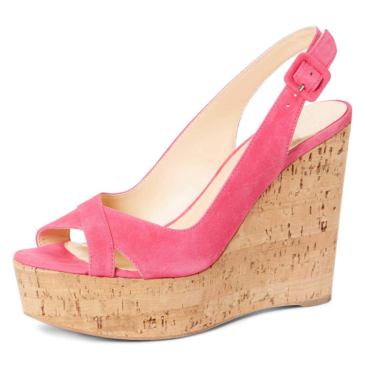 FSJ Women's Summer Wedge Sandals - Peep Toe Slingback High Heel Dress Shoes with Faux Suede Platform (US Size 4-15) | Perfect for Beach Weddings, Date Nights & Office Wear