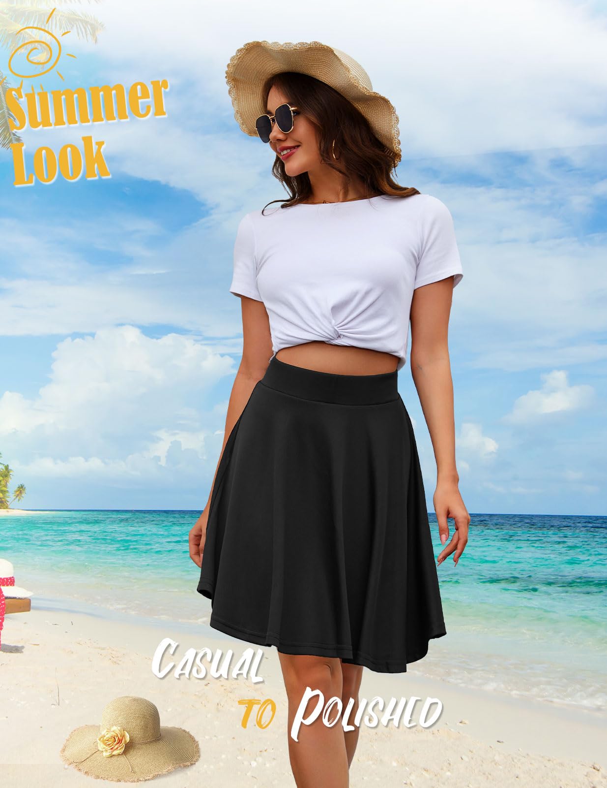 DRESSTELLS Women's Stretchy High Waist A-Line Mini Skater Skirt - Casual Elastic Waistband Flowy Skirts for Spring Summer 2025 | Perfect for Dating, Office, Party & Daily Wear