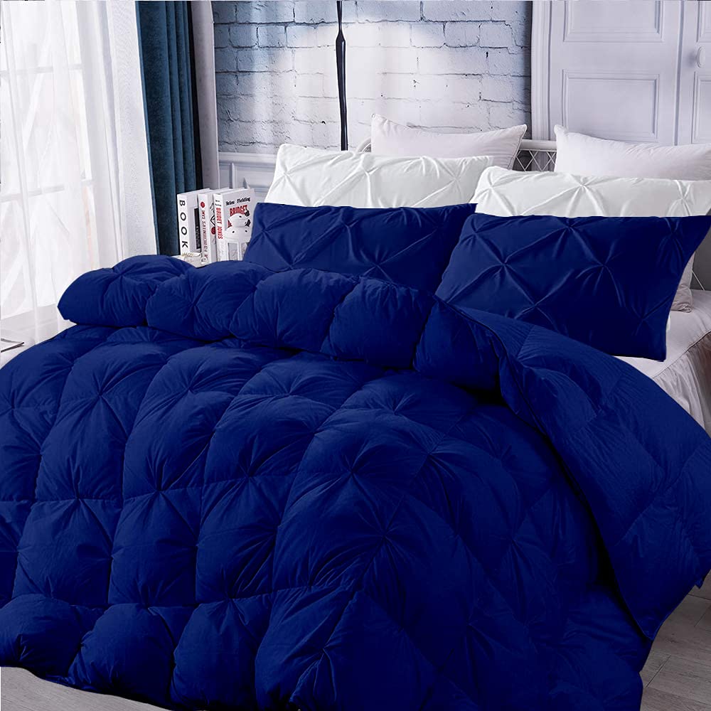 Royal Blue Solid 3-Piece Twin/Twin XL Comforter Set - 68x90 Inch, 1000 TC Quilted Pinch Pleated Cotton Bedding - Perfect for Guest Rooms, Dorms & Cozy Bedrooms (Comforter Cover & Pillow Insert Not Included)