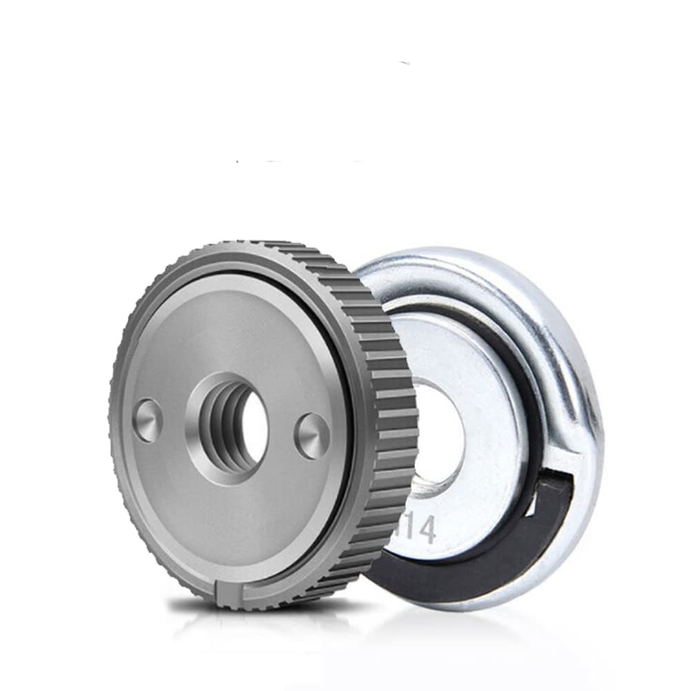 M14 Quick Release Flange Nut for Angle Grinder - Self Tightening Quick Clamping Fast Locking Nut Kit Compatible with Dewalt, Milwaukee, Bosch (Grey Silver) - Perfect for Metal Cutting, Grinding & Polishing Projects