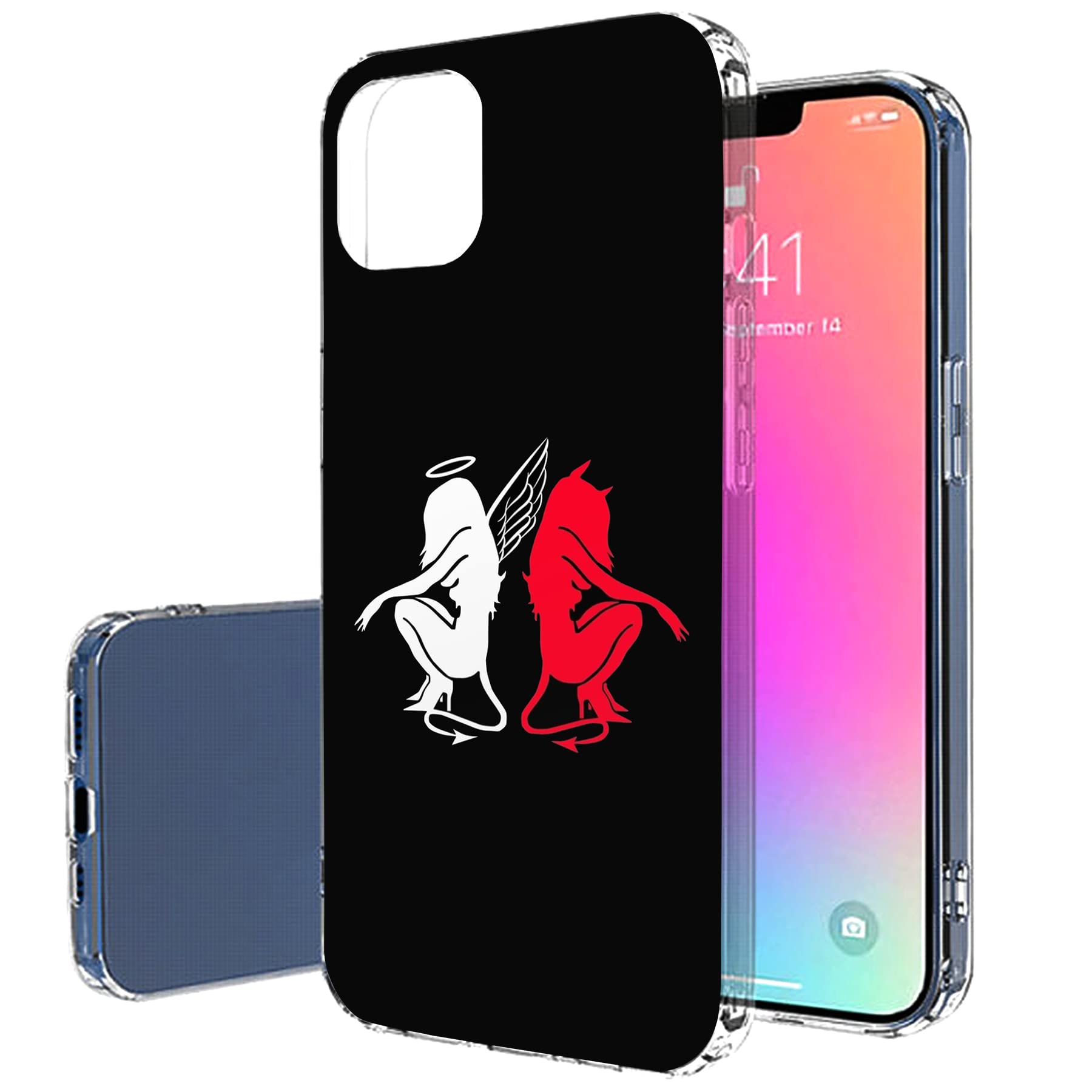 VIBECover Slim Protective Case for Apple iPhone 13 Pro Max - Shockproof Flexible TPU Cover with Angel & Devil Design - Perfect for Everyday Use, Travel, and Outdoor Activities