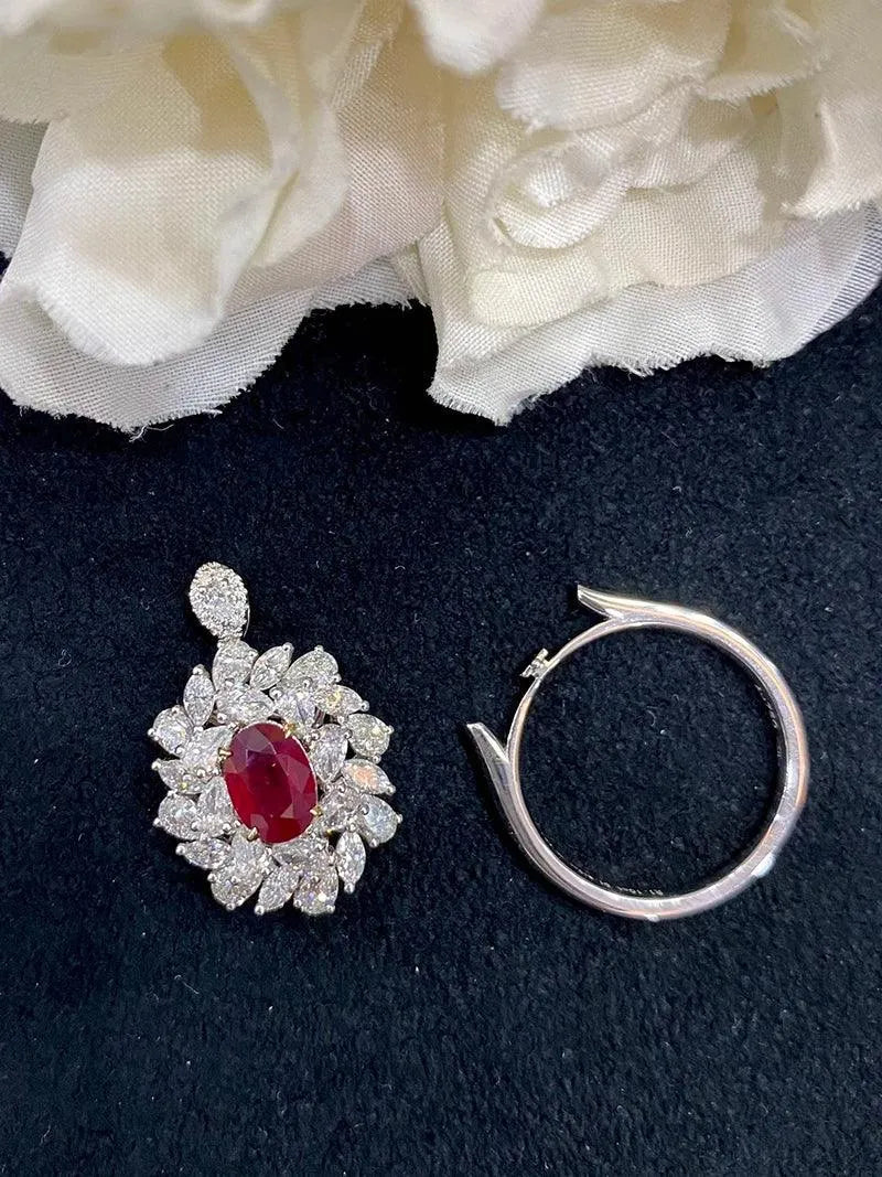 18K White Gold Natural Ruby Ring for Women - Luxury Gemstone Fine Jewelry - Elegant Anniversary Gift for Wife & Mother - Perfect for Weddings, Parties & Special Occasions