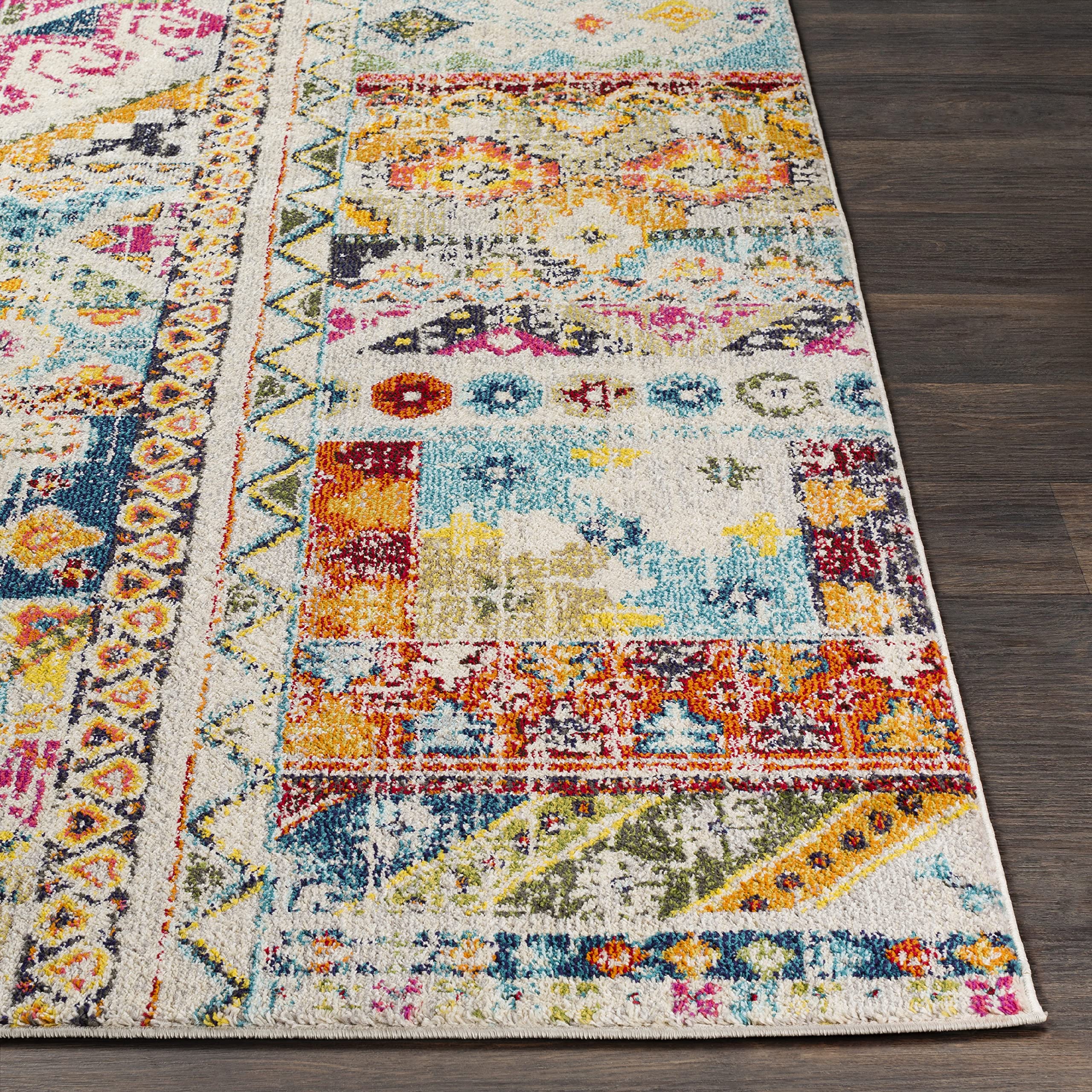Mark&Day 2x3 Le Cannet Global Fuschia Area Rug - Soft Purple Blue Yellow Carpet for Living Room, Bedroom, Kitchen - Non-Slip Floor Mat (2' x 3') - Perfect for Home Decor, Dorm & Office Spaces