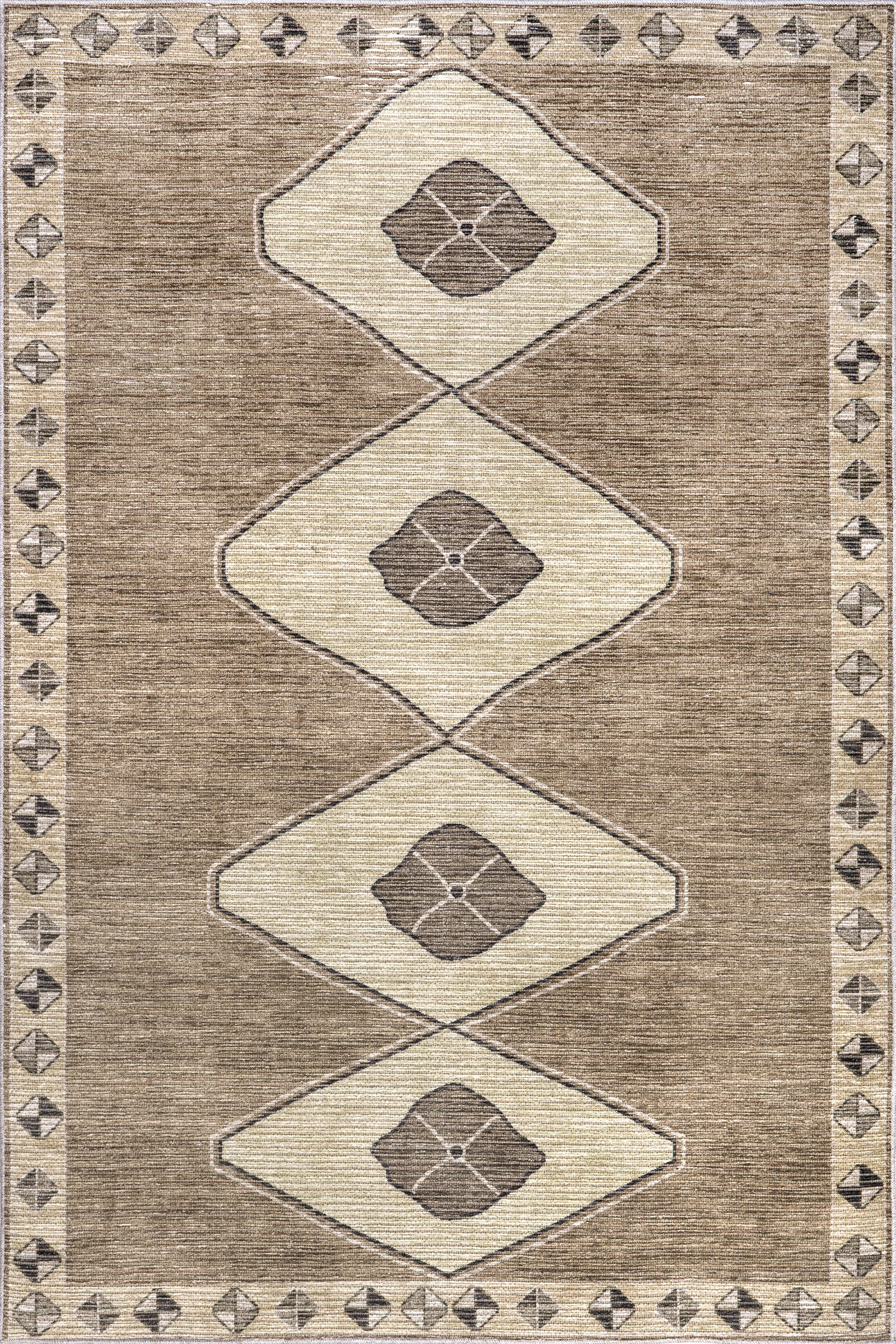 Premium Fennel Diamond Washable Rug - Light Brown Indoor/Outdoor Area Rug for Living Room, Bedroom, Patio & Office - Soft & Durable Machine Washable Carpet