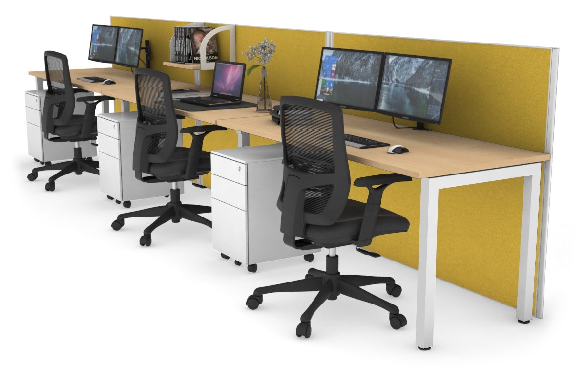 Horizon Quadro 3-Person Office Workstation with Square Legs - 1400L x 700W Dimensions - Perfect for Collaborative Workspaces, Home Offices & Modern Business Environments