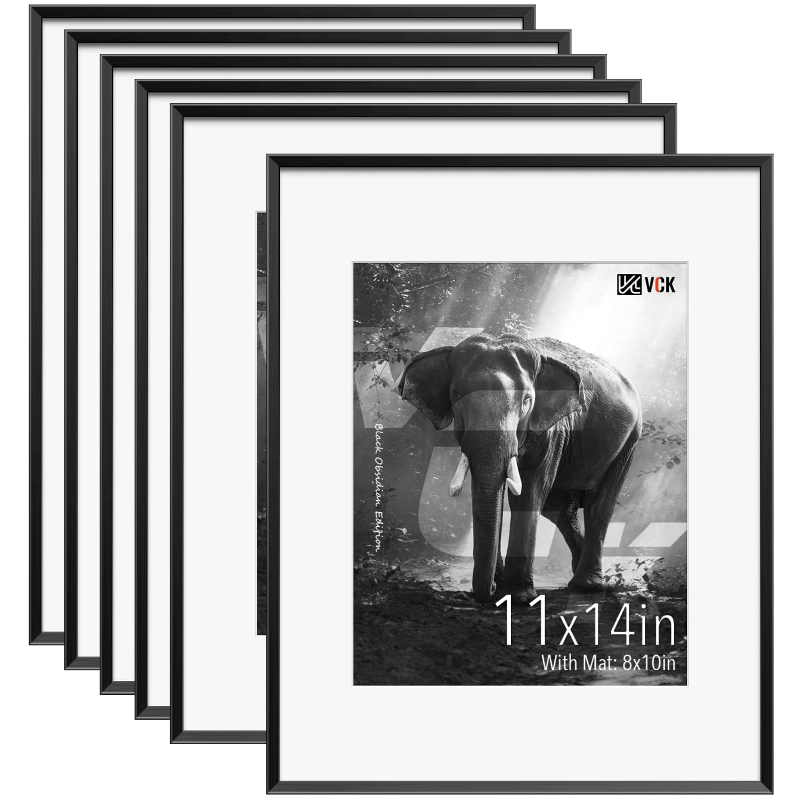 VCK Black 11x14 Aluminum Picture Frames Set of 6 - Shatterproof Glass, Wall Display Photo Frames with 8x10 Mat - Perfect for Home Decor, Office & Gallery Displays
