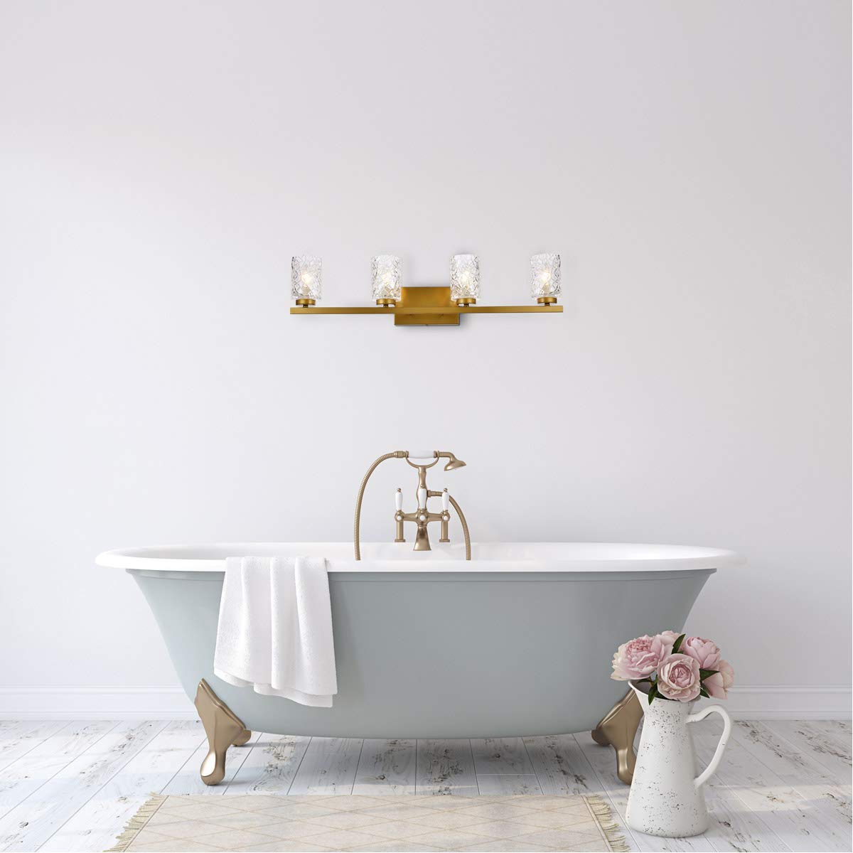 Modern Brass Ceiling Light Fixture - 4-Light Bathroom Sconce with Clear Glass Shade for Indoor Home Decor | Perfect for Bathroom, Hallway & Bedroom Lighting