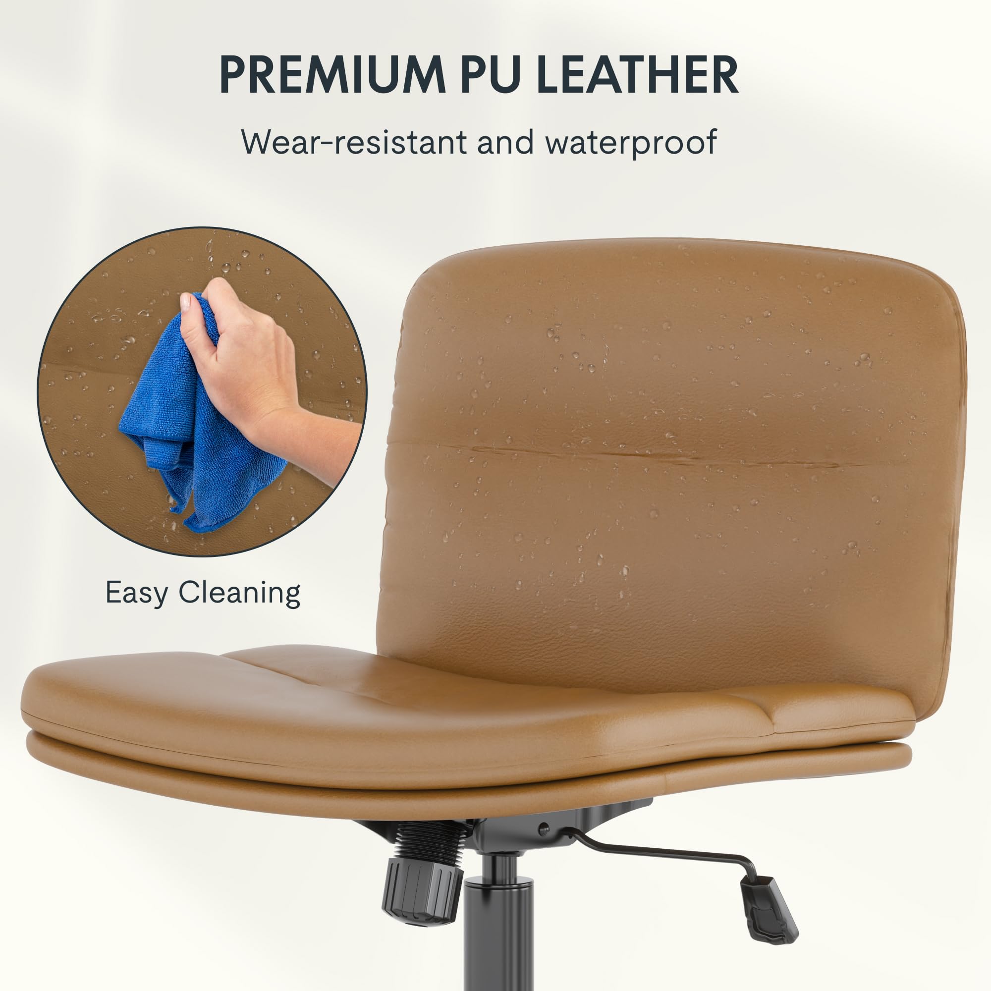 FlexiSpot Ergonomic Cross-Legged Office Chair with Wheels - Armless Vanity Desk Chair for Home & Office, Wide Cushioned Seat in Coffee Brown - Perfect for Makeup Stations, Work Desks & Reading Nooks