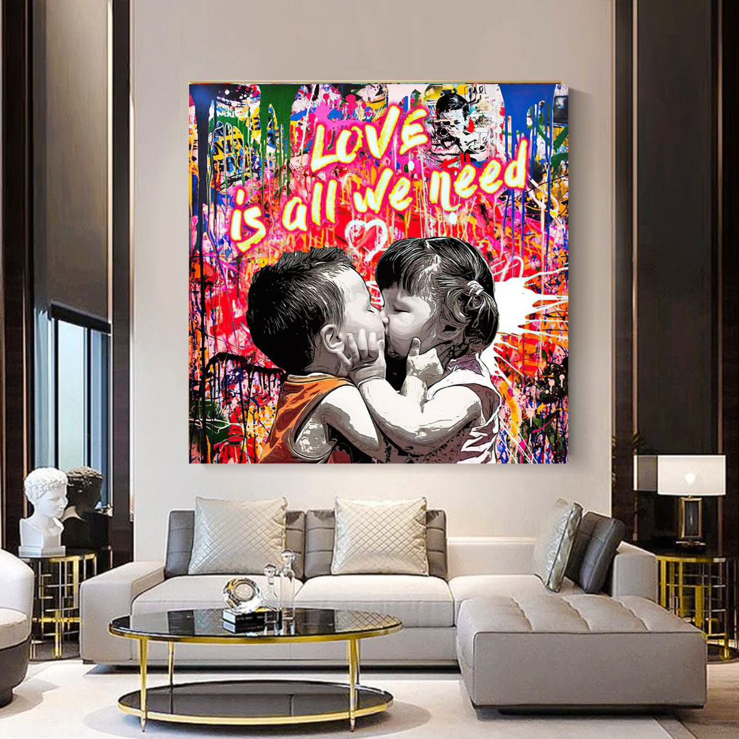 Banksy Love is All We Need Graffiti Canvas Wall Art Print - Modern Urban Home Decor for Living Room, Bedroom & Office