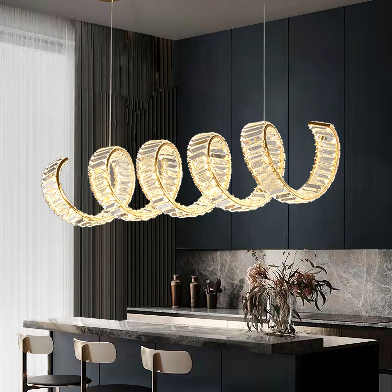 Elegant Curved LED Chandelier - Modern Crystal Ceiling Light Fixture for Dining Room, Living Room & Bedroom - Energy Efficient Dimmable Lighting for Home Decor