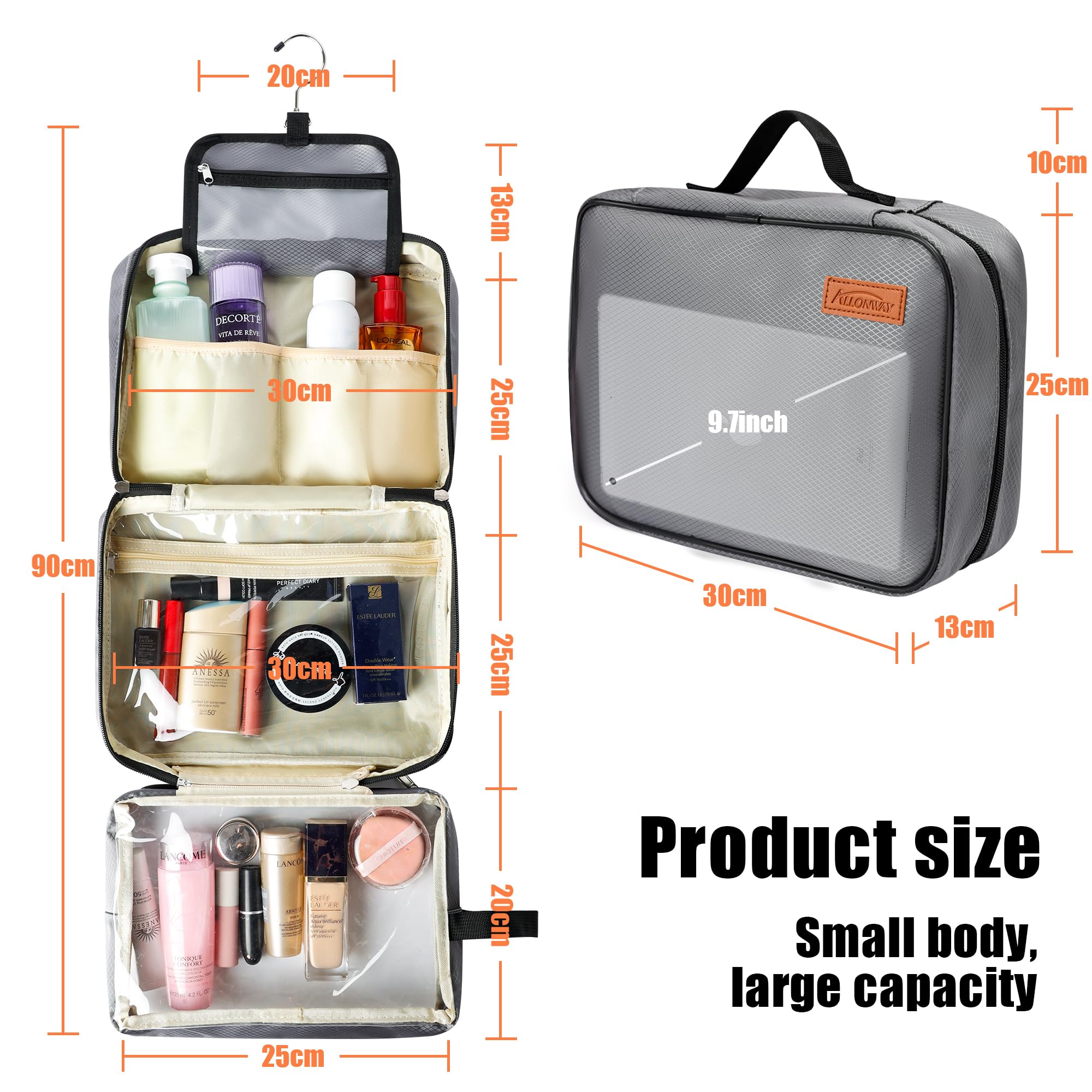ALLONWAY Waterproof Travel Toiletry Bag for Men & Women - Hanging Wash Bag with Detachable Clear Pouch, Large Makeup Organizer for Business Trips, Gym, Vacation & Camping (Ideal for Air Travel, Beach Getaways & Daily Essentials Storage)