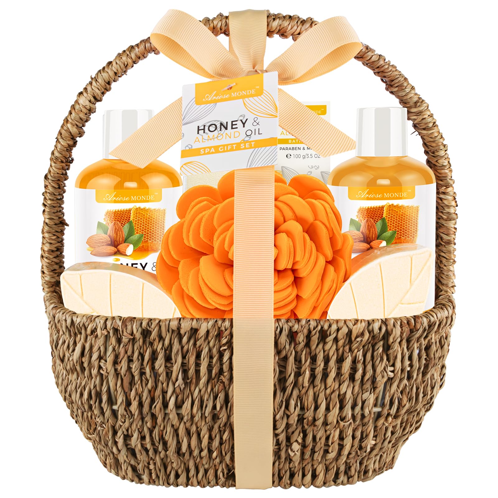 Luxury Bath & Body Gift Set for Women & Men - 8pc Spa Basket with Shower Gel, Bubble Bath, Bath Salt & Sponge - Perfect for Mother's Day, Birthday, Wedding & Anniversary Gifts - Relaxing Home Spa Experience
