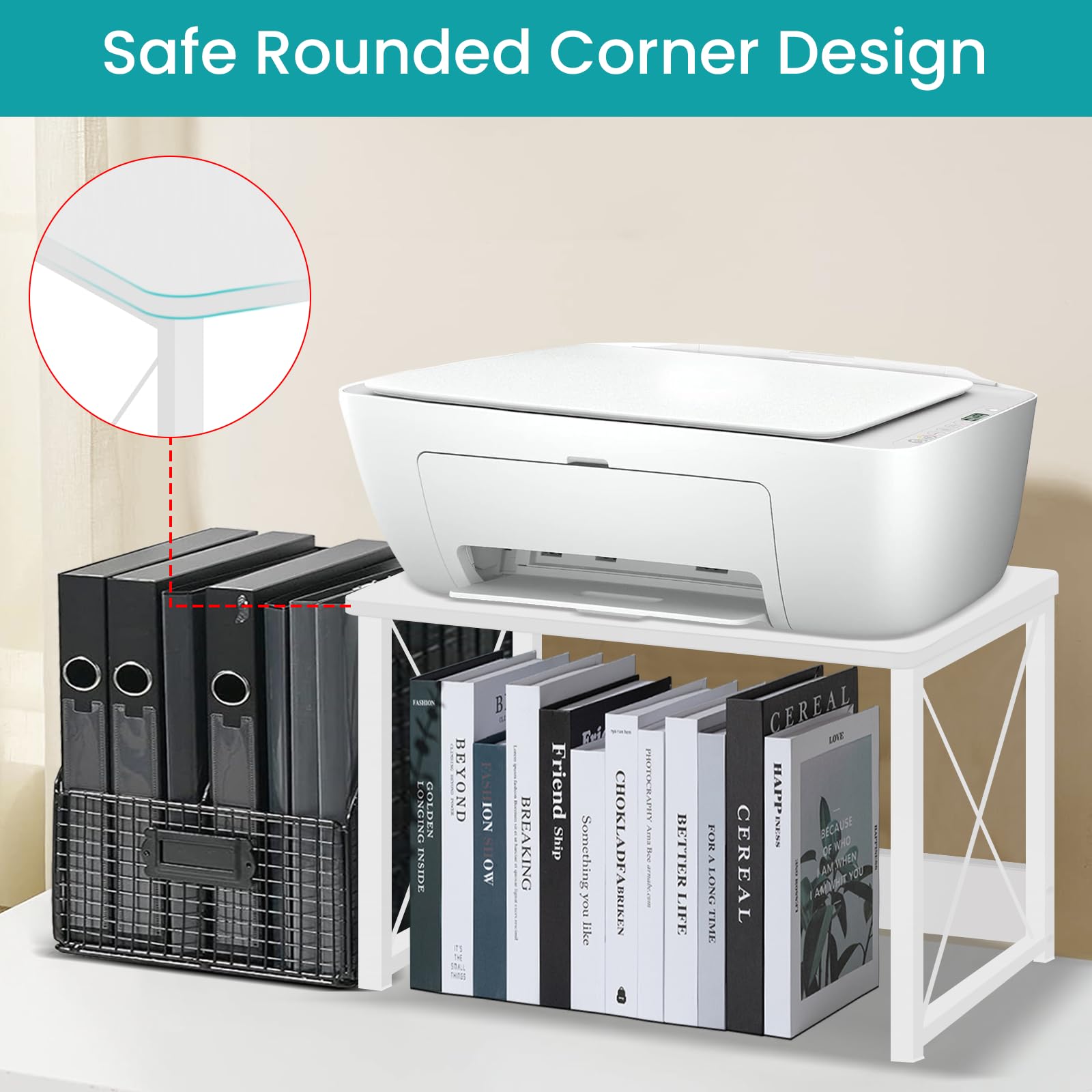ELITEROO Modern Wood Printer Stand with Storage Shelf - Under Desk Organizer for Printer, Fax Machine, Copier & Scanner - Home & Office Workspace Solution (White) - Perfect for Small Spaces & Clutter-Free Desks