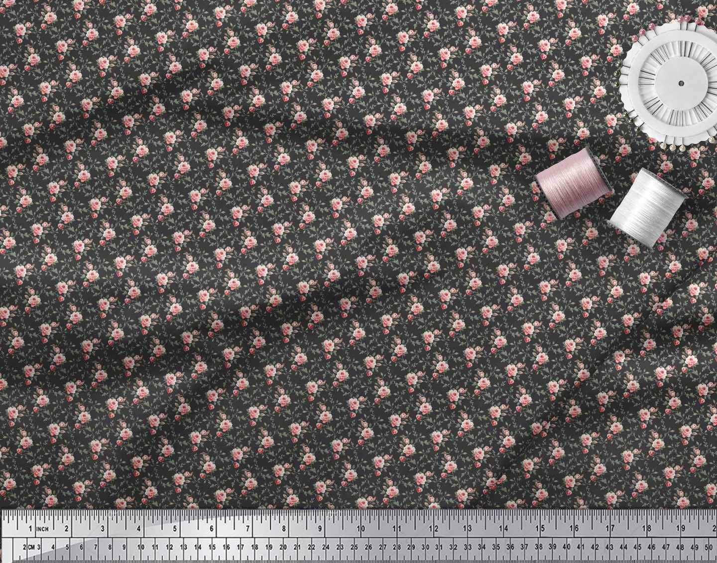 Soimoi Moss Georgette Brown Fabric by The Yard - 42 Inch Wide Printed Fabric with Small Leaves and Rose Patterns - Perfect for Dresses, Scarves, Curtains and DIY Craft Projects