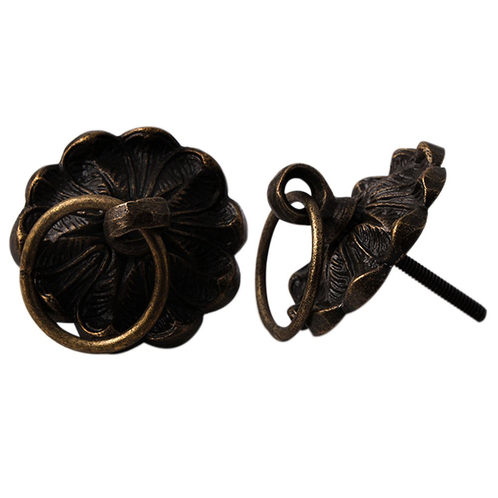 Vintage Iron Flower Drawer Knobs 10-Pack - Antique Nursery & Kitchen Cabinet Hardware for Kids Dresser & Door Decor