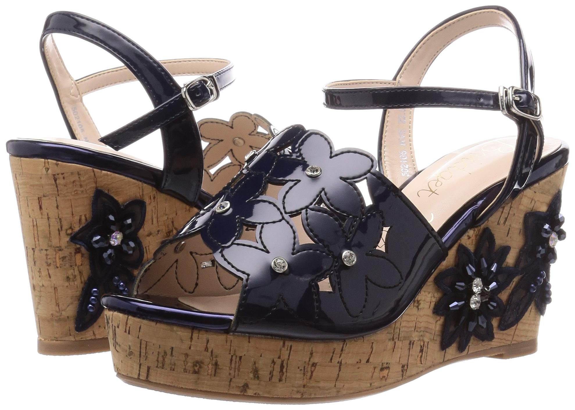 Bridget Birkin 502105 Women's Flower Cut-Out Cork Sandals - Comfortable Summer Beach Slides for Women - Size 24.5 cm (NVE) - Perfect for Vacation, Poolside, and Casual Outings