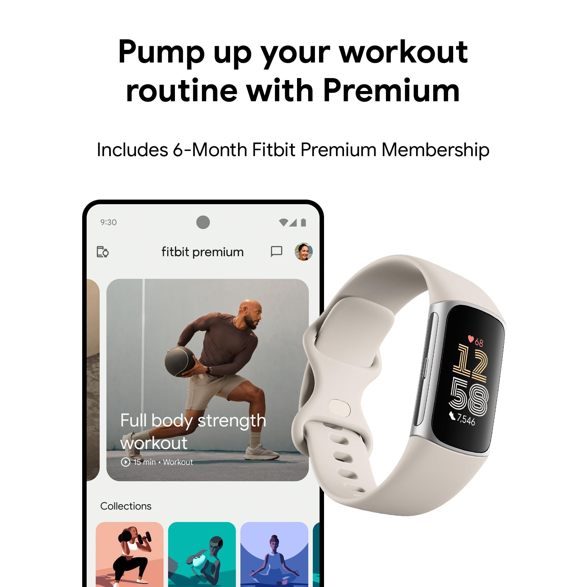 Fitbit Charge 6 Fitness & Health Smartwatch with GPS, Heart Rate Monitor, Google Apps - Includes 6-Month Premium Membership & S/L Bands (Porcelain/Silver) - Perfect for Workouts, Running, Swimming & Daily Activity Tracking