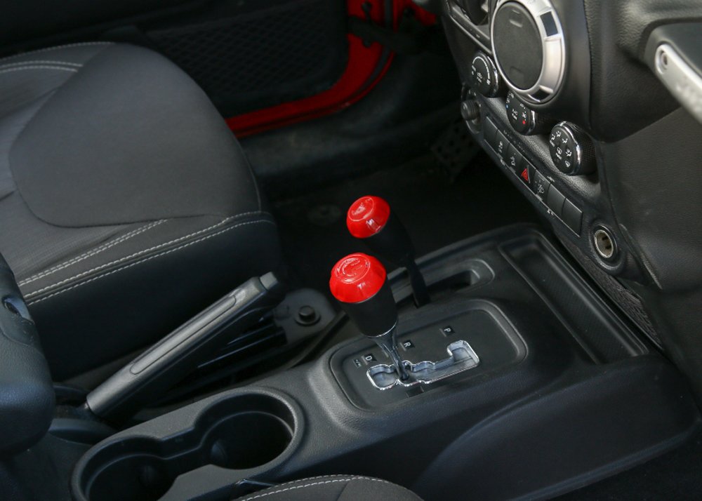 Red ABS Car Gear Shift Knob Cover Decal Decor Frame Trim for Jeep Wrangler - Upgrade Your Interior Style (Perfect for Off-Roading & Daily Driving)